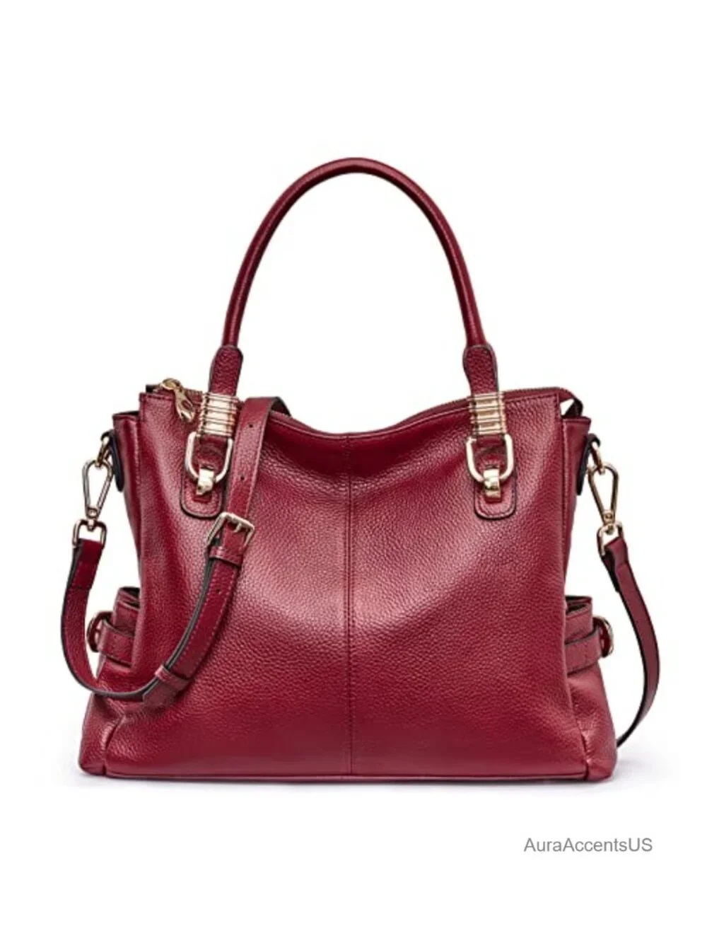 Top Grain Pebbled Cowhide Leather Satchel Tote Shoulder Bag Crossbody Purse